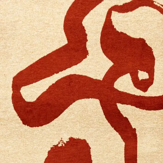 Beige And Red Abstract Washable Area Rug With UV Protection Photo 3