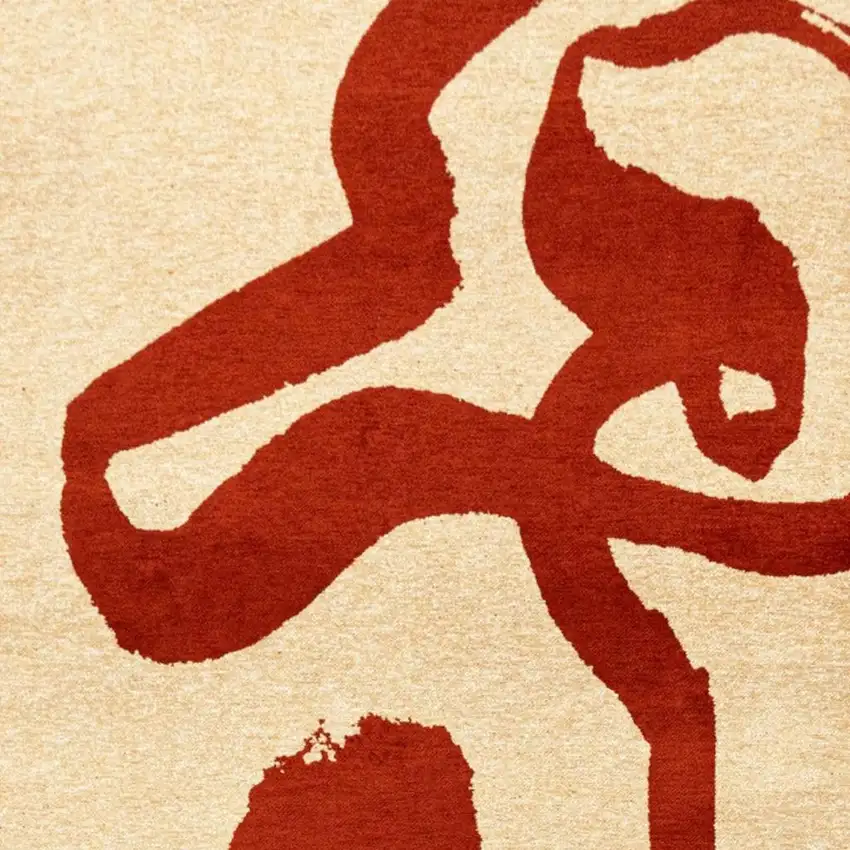 Beige And Red Abstract Washable Area Rug With UV Protection Photo 3