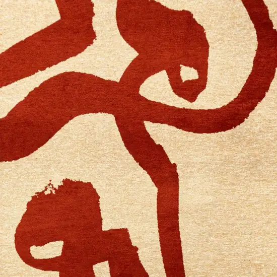 Beige And Red Abstract Washable Area Rug With UV Protection Photo 2