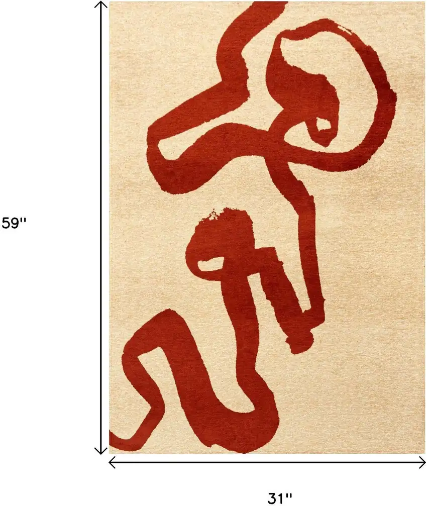 Beige And Red Abstract Washable Area Rug With UV Protection Photo 9