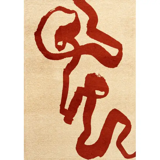 Beige And Red Abstract Washable Area Rug With UV Protection Photo 3