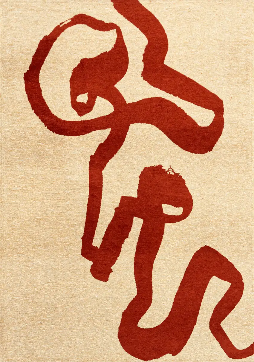 Beige And Red Abstract Washable Area Rug With UV Protection Photo 3