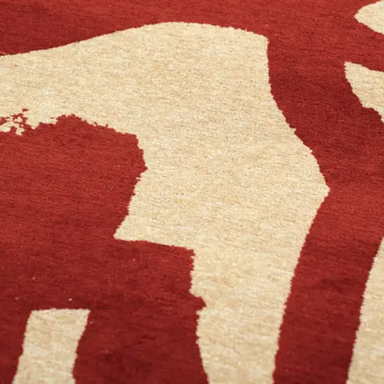 Beige And Red Abstract Washable Area Rug With UV Protection Photo 6