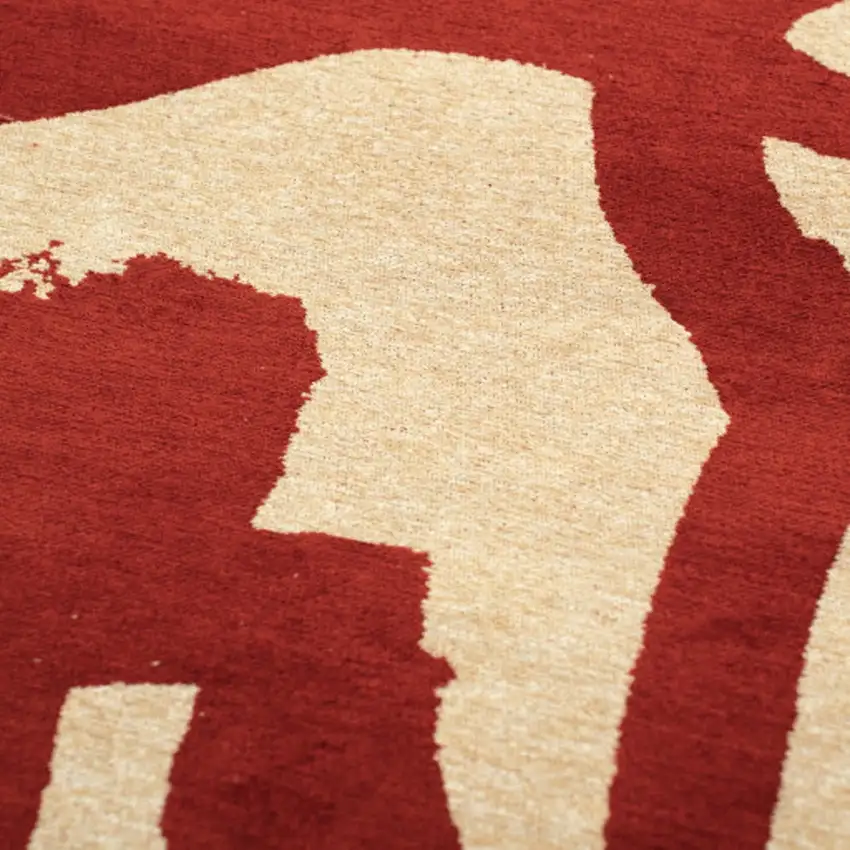 Beige And Red Abstract Washable Area Rug With UV Protection Photo 6