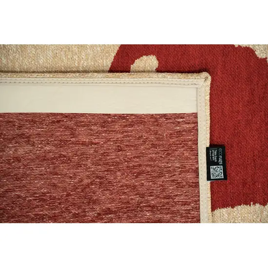 Beige And Red Abstract Washable Area Rug With UV Protection Photo 8