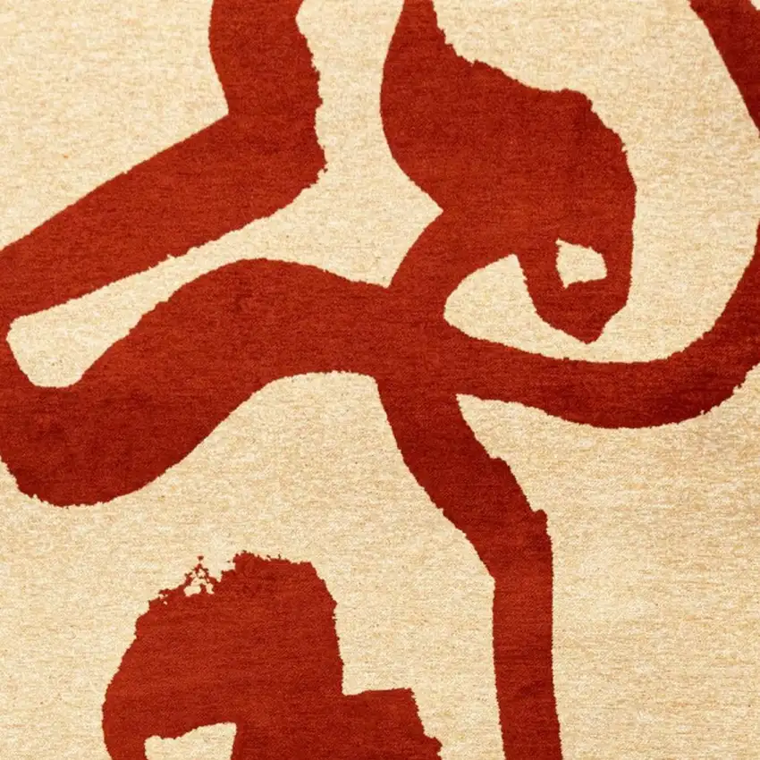 Beige And Red Abstract Washable Area Rug With UV Protection Photo 3