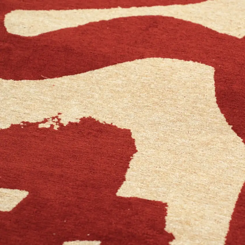 Beige And Red Abstract Washable Area Rug With UV Protection Photo 7