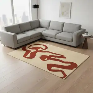 Photo of Beige And Red Abstract Washable Area Rug With UV Protection