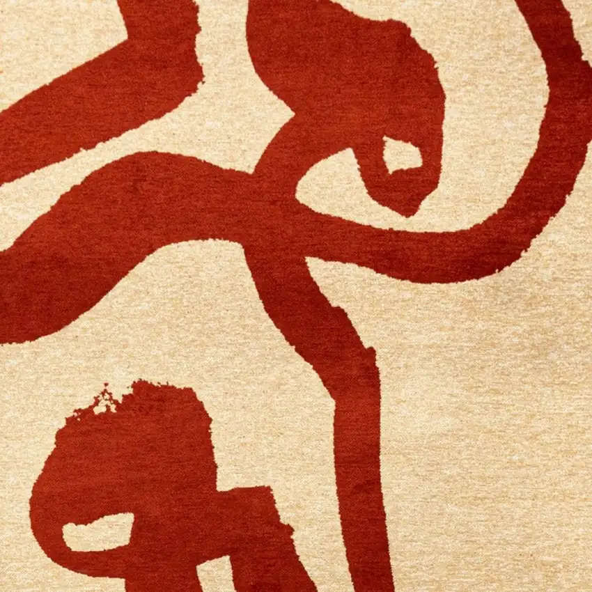 Beige And Red Abstract Washable Area Rug With UV Protection Photo 3