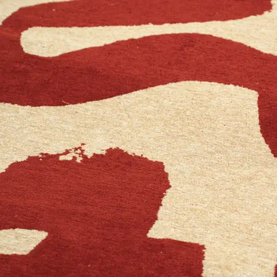 Beige And Red Abstract Washable Area Rug With UV Protection Photo 7