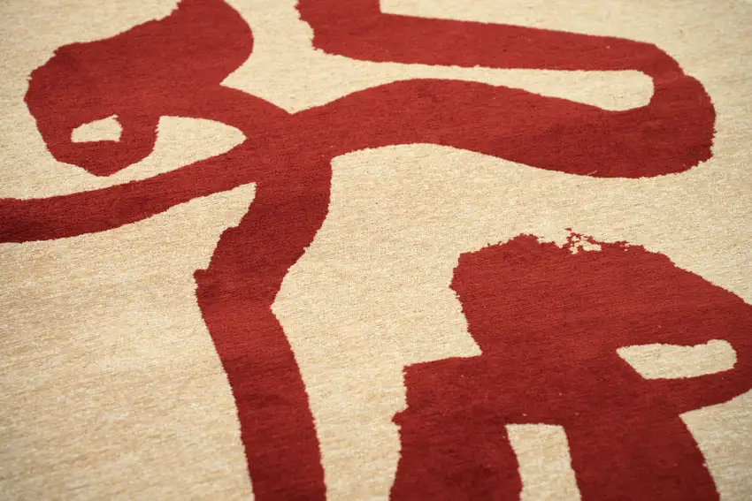 Beige And Red Abstract Washable Area Rug With UV Protection Photo 8