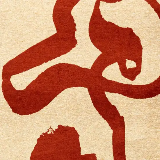 Beige And Red Abstract Washable Area Rug With UV Protection Photo 3