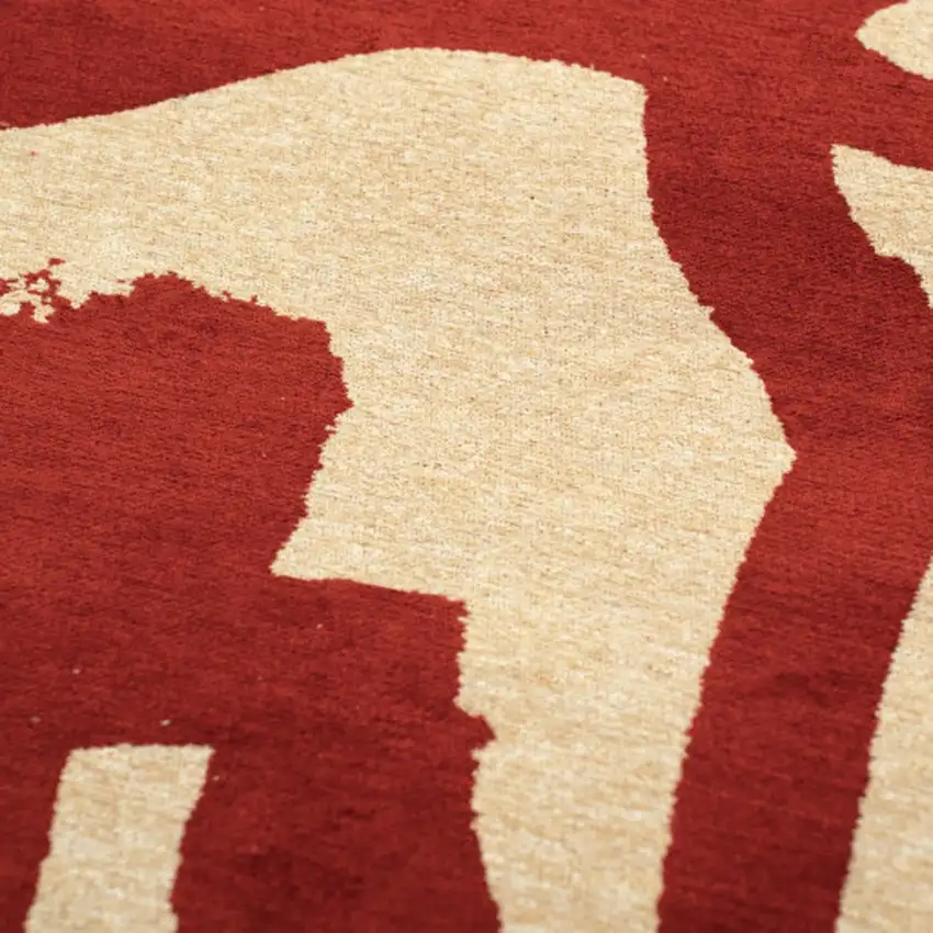 Beige And Red Abstract Washable Area Rug With UV Protection Photo 7