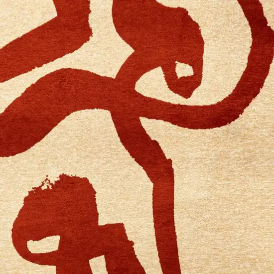 Beige And Red Abstract Washable Area Rug With UV Protection Photo 3