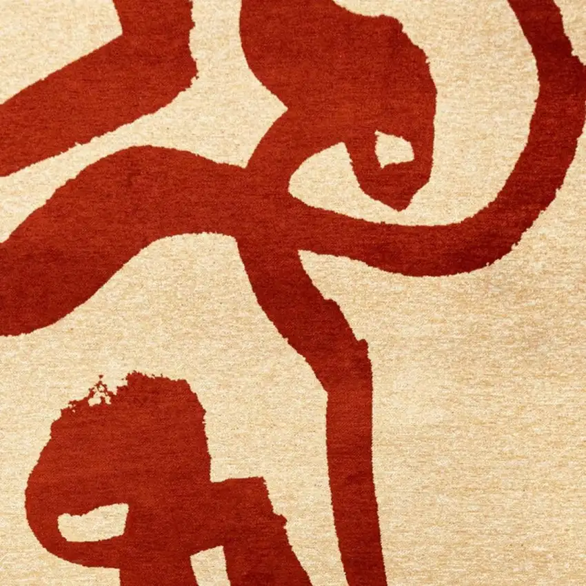 Beige And Red Abstract Washable Area Rug With UV Protection Photo 3