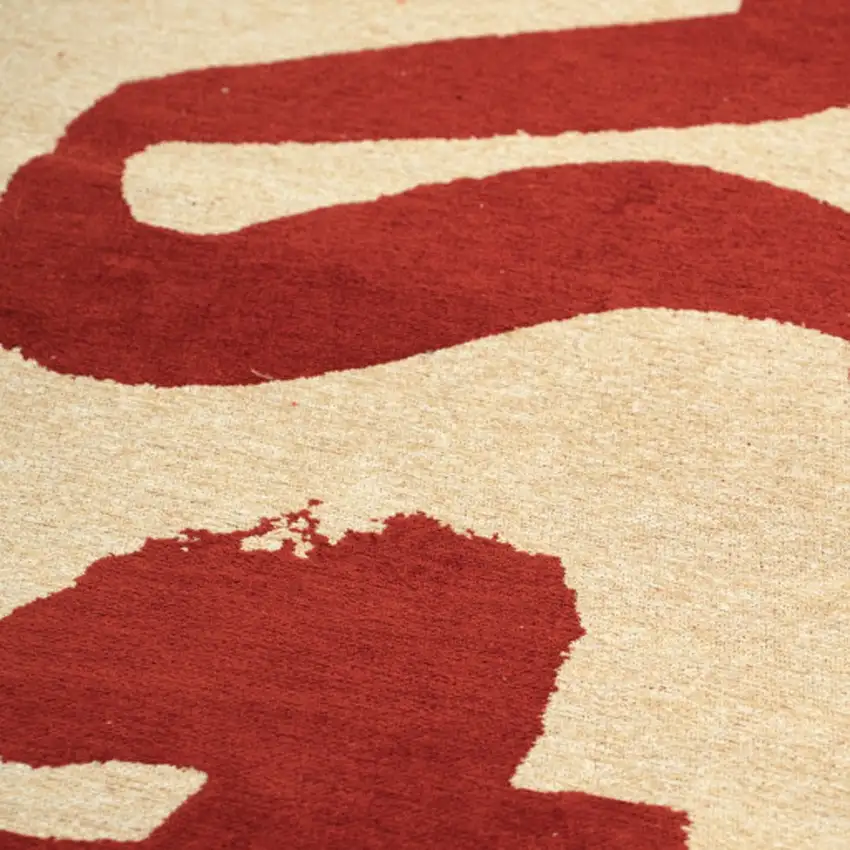 Beige And Red Abstract Washable Area Rug With UV Protection Photo 6