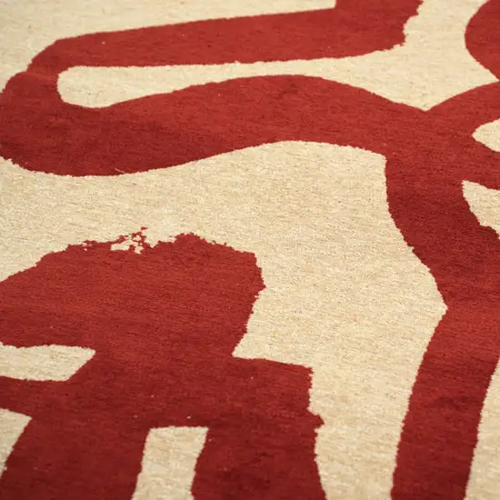 Beige And Red Abstract Washable Area Rug With UV Protection Photo 7