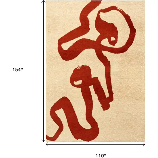 Beige And Red Abstract Washable Area Rug With UV Protection Photo 9