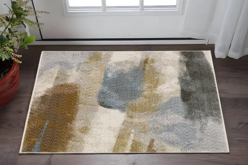 Beige And Rust Abstract Area Rug With Fringe Photo 1