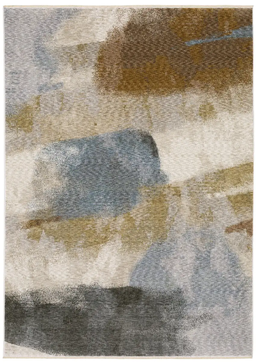 Beige And Rust Abstract Distressed Area Rug With Fringe Photo 4
