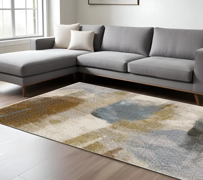 Beige And Rust Abstract Distressed Area Rug With Fringe Photo 1