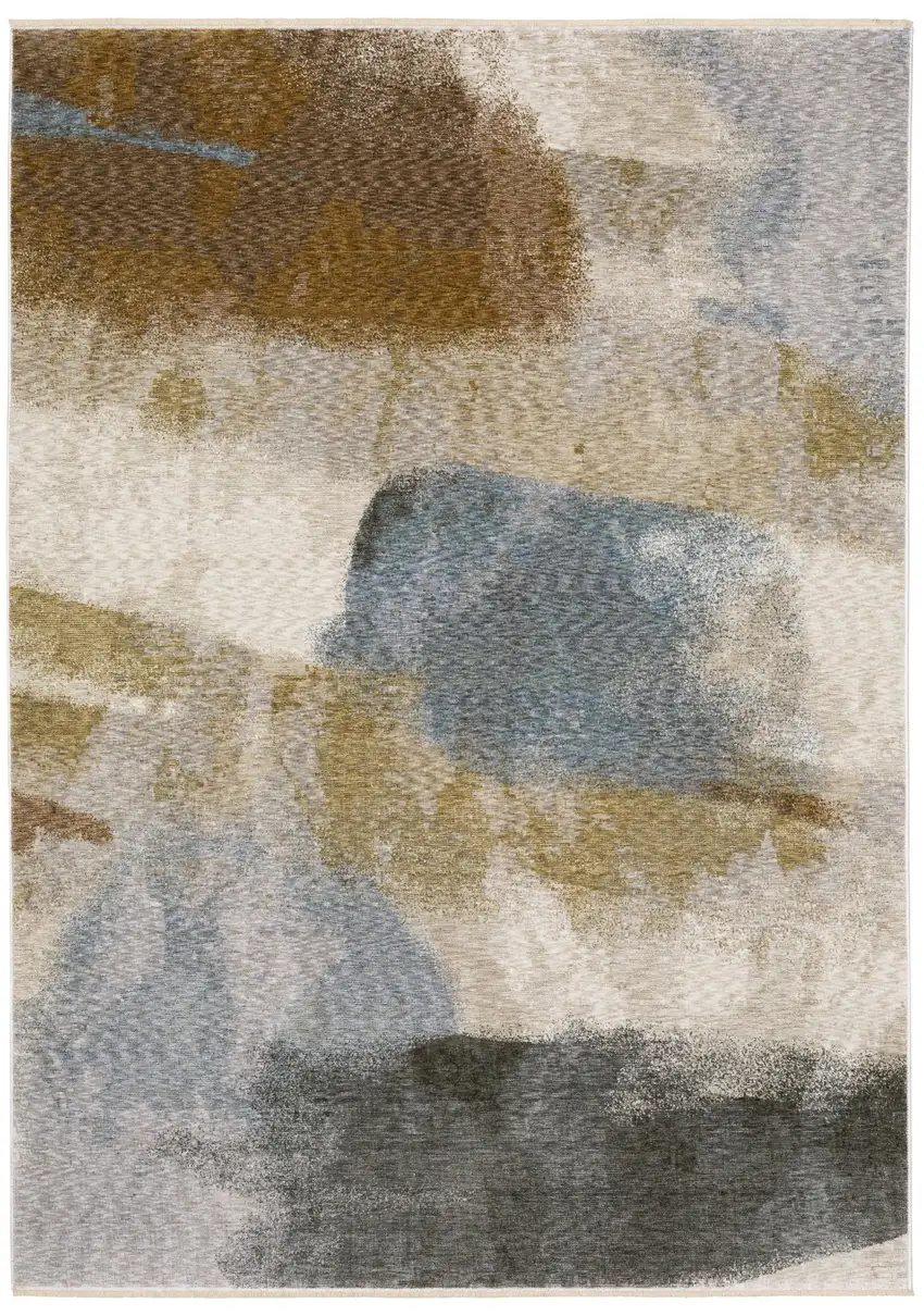 Beige And Rust Abstract Distressed Area Rug With Fringe Photo 2