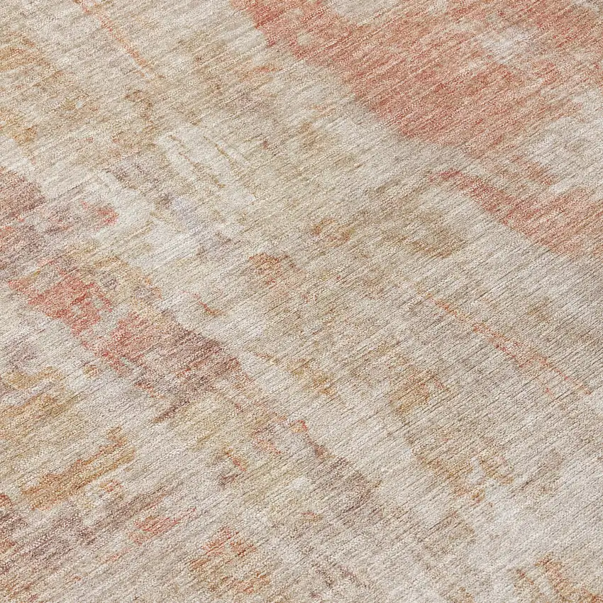Beige And Salmon Abstract Washable Indoor Outdoor Area Rug Photo 7