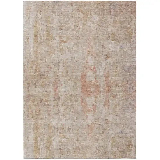 Beige And Salmon Abstract Washable Indoor Outdoor Area Rug Photo 2