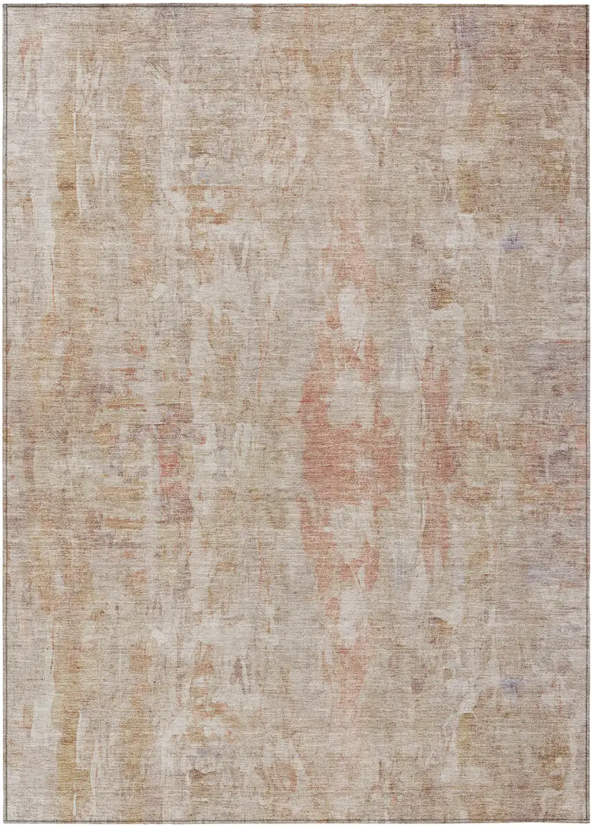 Beige And Salmon Abstract Washable Indoor Outdoor Area Rug Photo 1