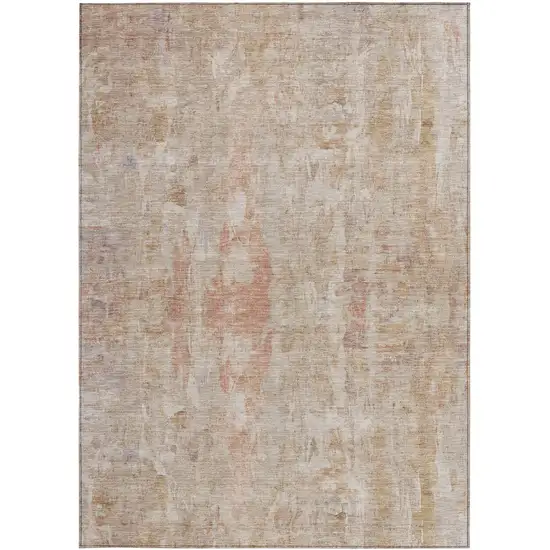 Beige And Salmon Abstract Washable Indoor Outdoor Area Rug Photo 2