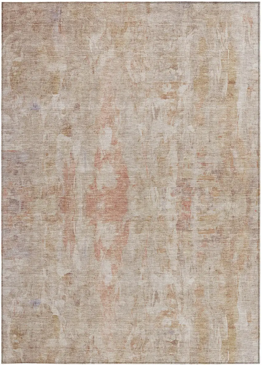 Beige And Salmon Abstract Washable Indoor Outdoor Area Rug Photo 2