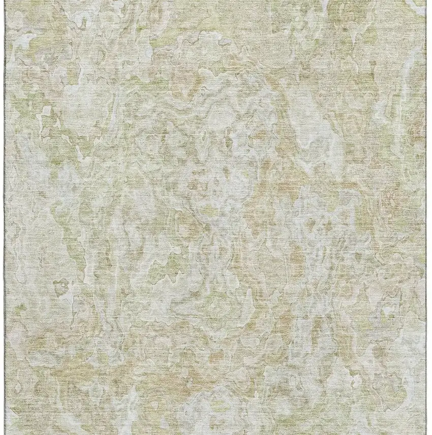 Beige And Silver Abstract Washable Area Rug With UV Protection Photo 3