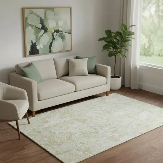 Beige And Silver Abstract Washable Area Rug With UV Protection Photo 1