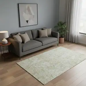 Photo of Beige And Silver Abstract Washable Area Rug With UV Protection