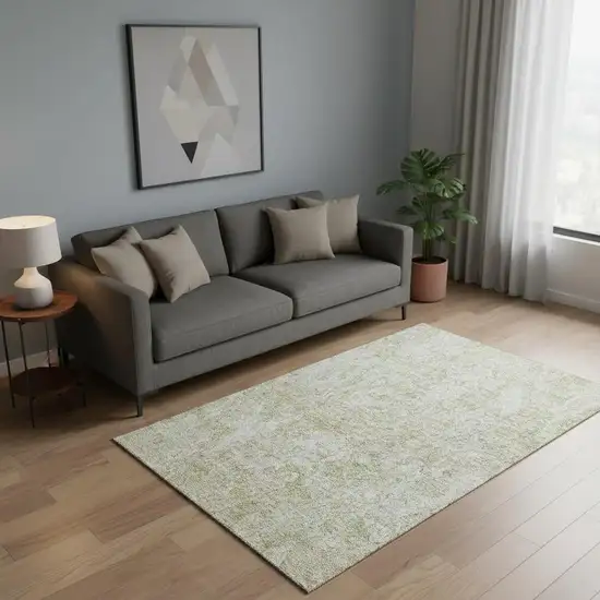 Beige And Silver Abstract Washable Area Rug With UV Protection Photo 2