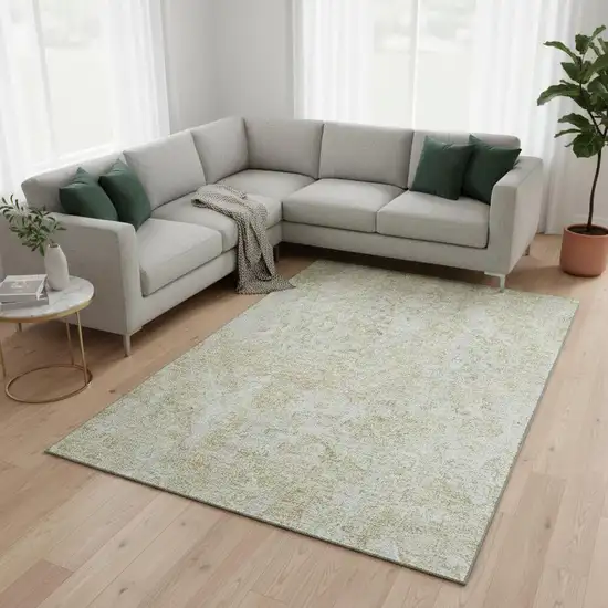 Beige And Silver Abstract Washable Area Rug With UV Protection Photo 2