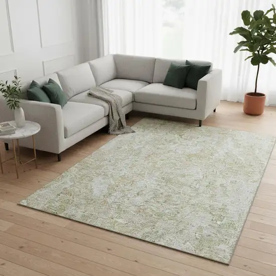 Beige And Silver Abstract Washable Area Rug With UV Protection Photo 2