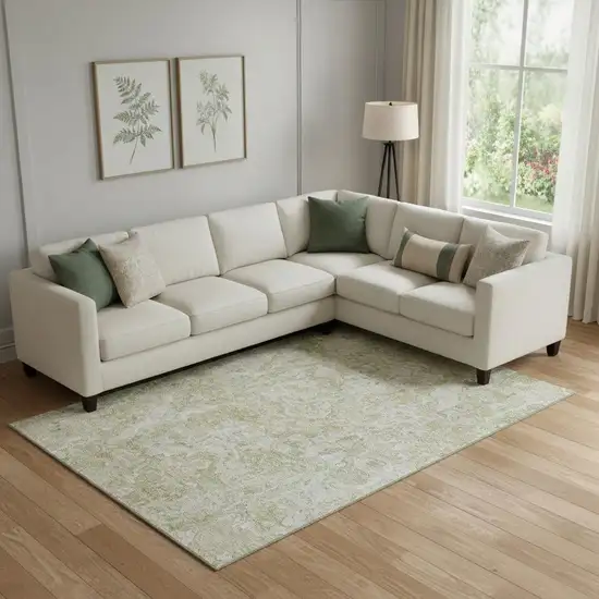 Beige And Silver Abstract Washable Area Rug With UV Protection Photo 1