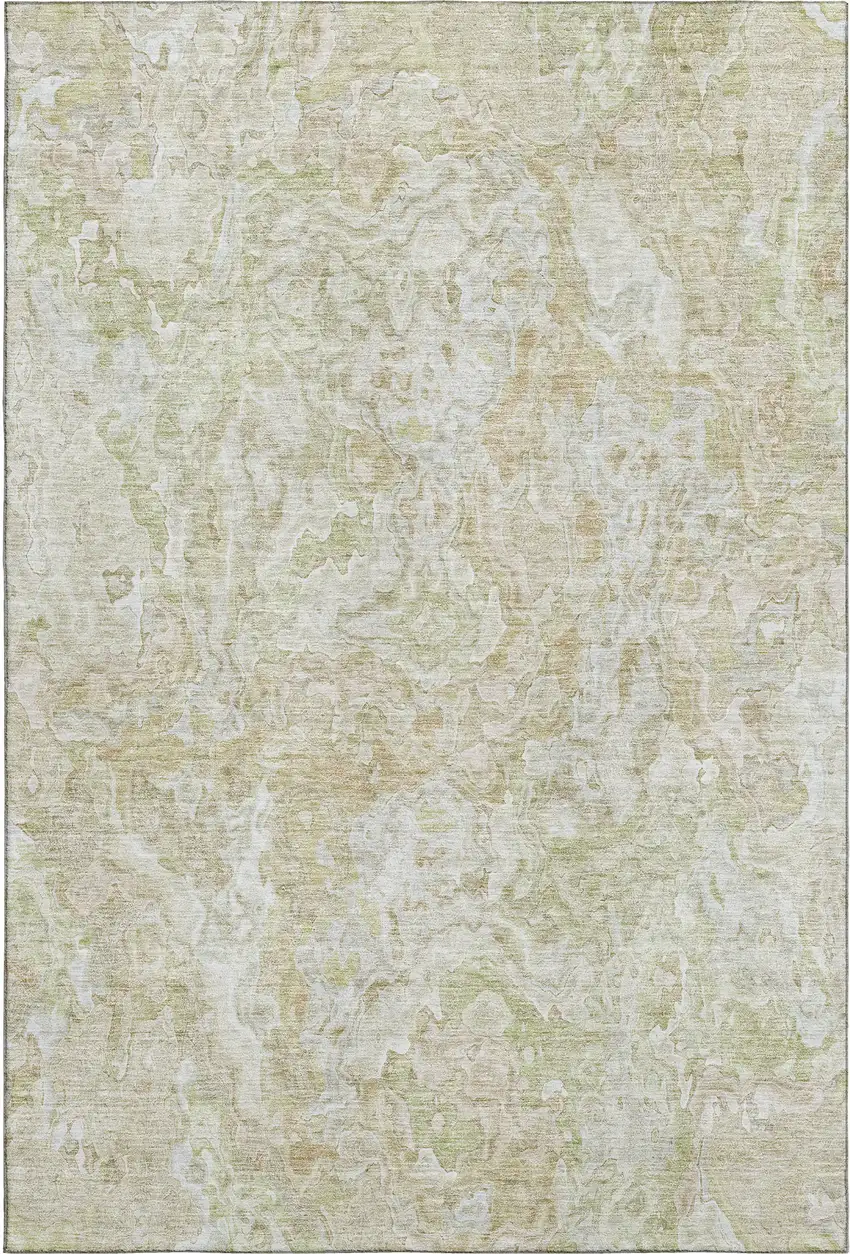 Beige And Silver Abstract Washable Area Rug With UV Protection Photo 1