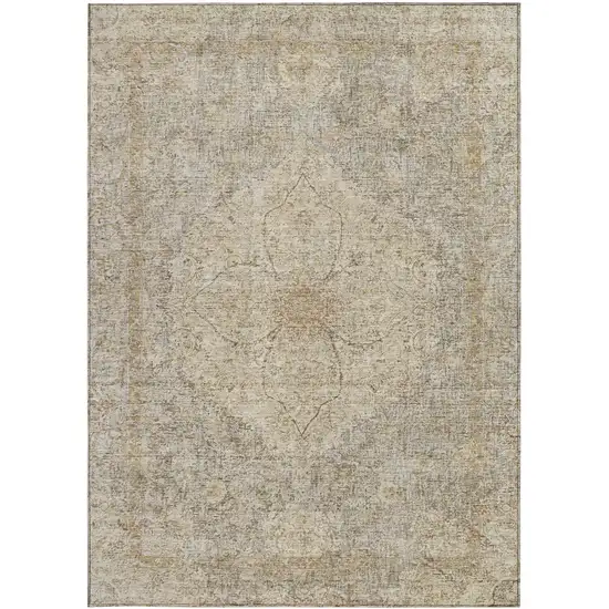 Beige And Silver Oriental Washable Indoor Outdoor Area Rug Photo 3