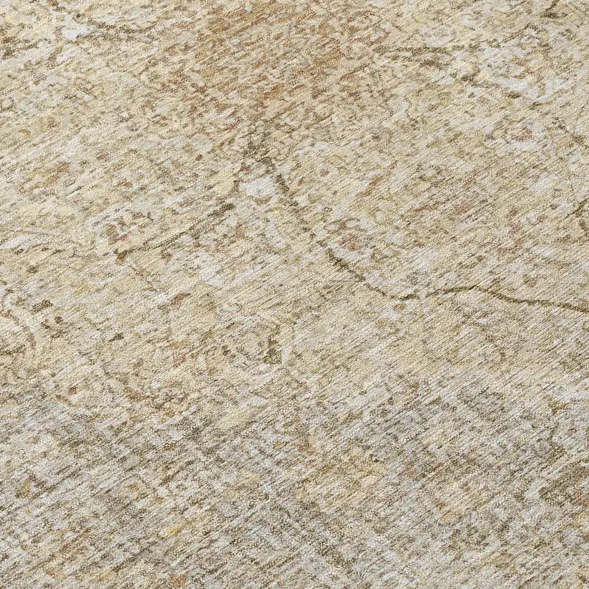 Beige And Silver Oriental Washable Indoor Outdoor Area Rug Photo 9