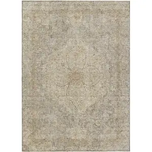 Photo of Beige And Silver Oriental Washable Indoor Outdoor Area Rug