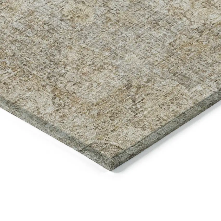 Beige And Silver Oriental Washable Indoor Outdoor Area Rug Photo 3