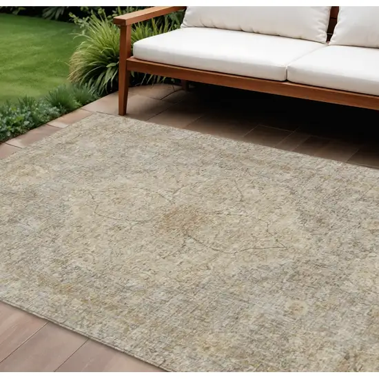 Beige And Silver Oriental Washable Indoor Outdoor Area Rug Photo 2