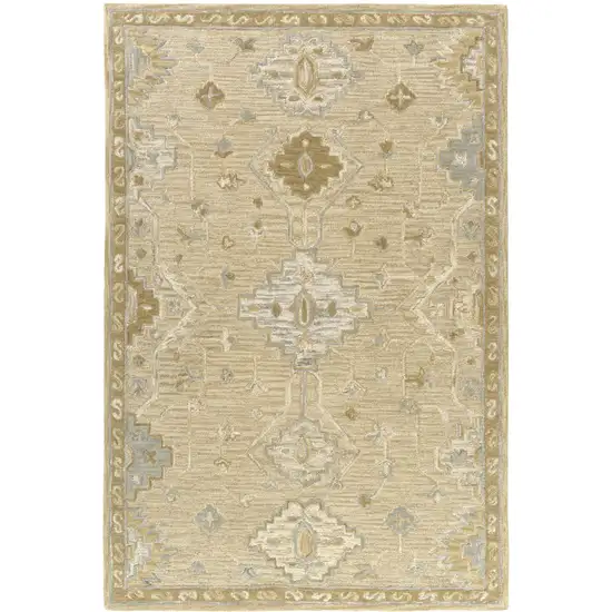 Beige And Silver Wool Medallion Hand Tufted Square Rug Photo 2