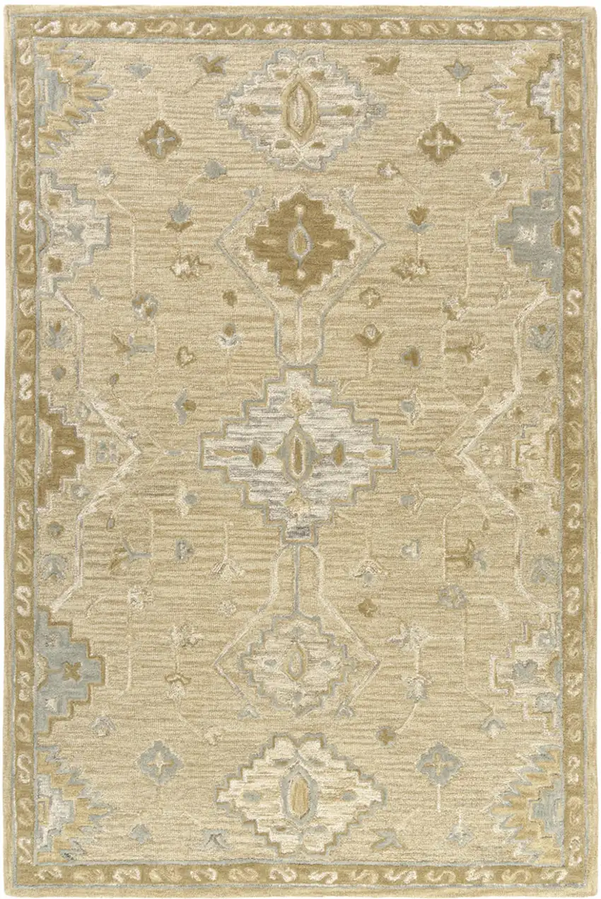 Beige And Silver Wool Medallion Hand Tufted Square Rug Photo 2