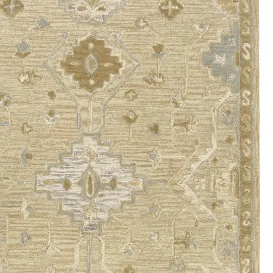 Beige And Silver Wool Medallion Hand Tufted Square Rug Photo 4