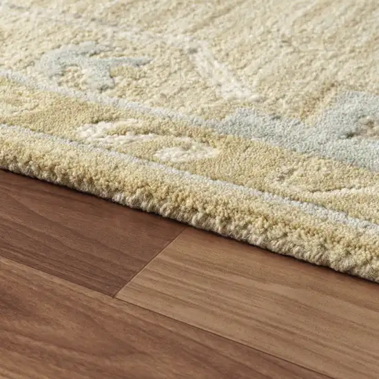 Beige And Silver Wool Medallion Hand Tufted Square Rug Photo 6