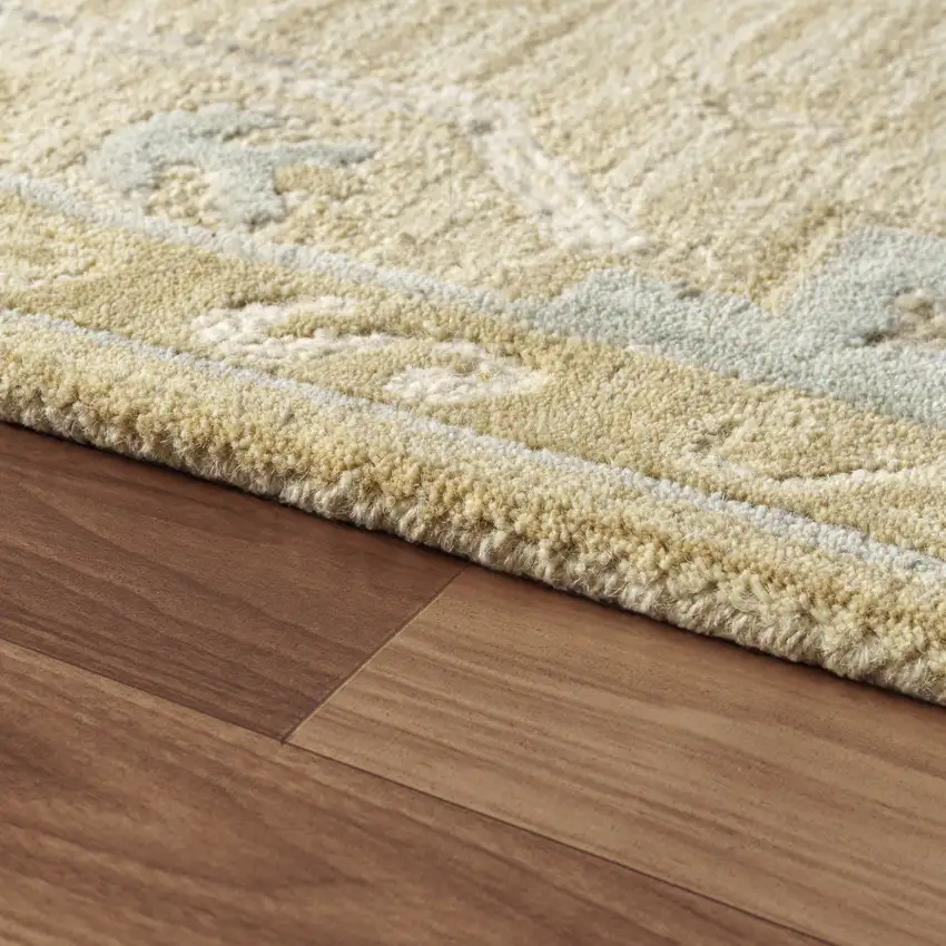 Beige And Silver Wool Medallion Hand Tufted Square Rug Photo 6