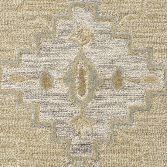 Beige And Silver Wool Medallion Hand Tufted Square Rug Photo 9